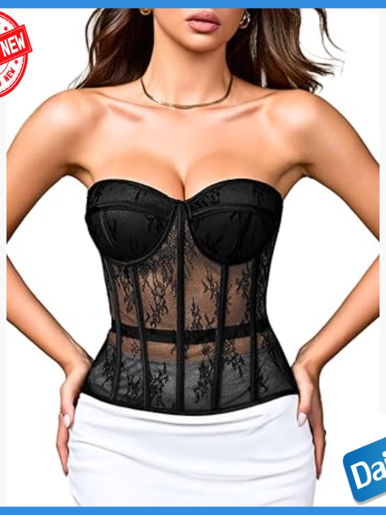 Sheer Mesh Underwire Bustier Corset Shapewear Push-Up Lace